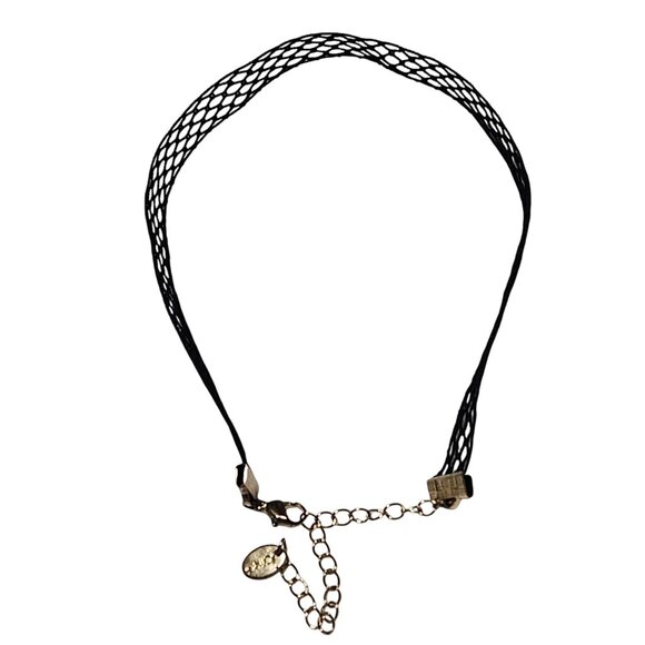 Goth Punk Black Mesh Choker Necklace Gold Tone Chain Adjustable Minimalist Women - Picture 3 of 5